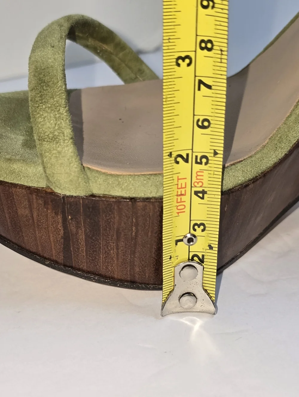 Pura Lopez Green Suede Countour Wood Wedge Platform Sandals Ankle Strap 38 - Picture 14 of 14